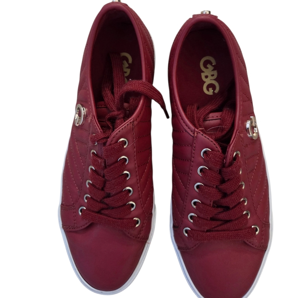 G by Guess (Guess) burgundy faux leather casual lace-up sneakers, 7. EUC.